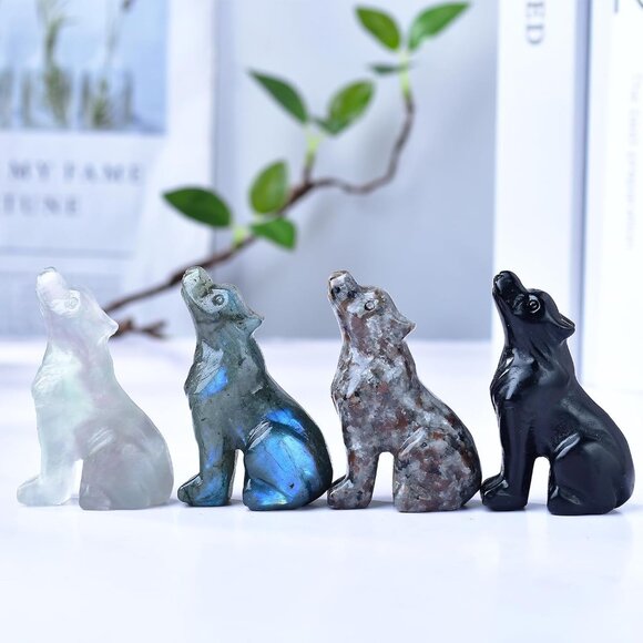 2.1 Inch Flame Stone Obsidian Wolf Healing Crystal Stone Energy Gemstones Statue - Picture 5 of 6